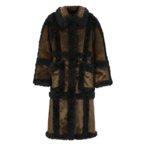 Bruine Faux Fur Kraag Jas Stand Studio , Brown , Dames