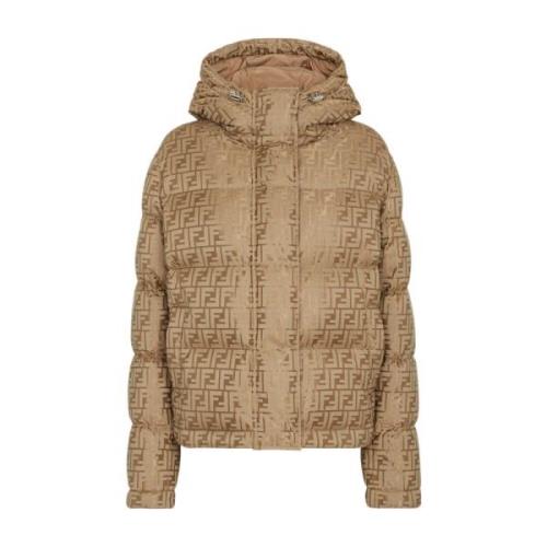 Glanzende Bruine Donsjas met FF Motief Fendi , Beige , Dames