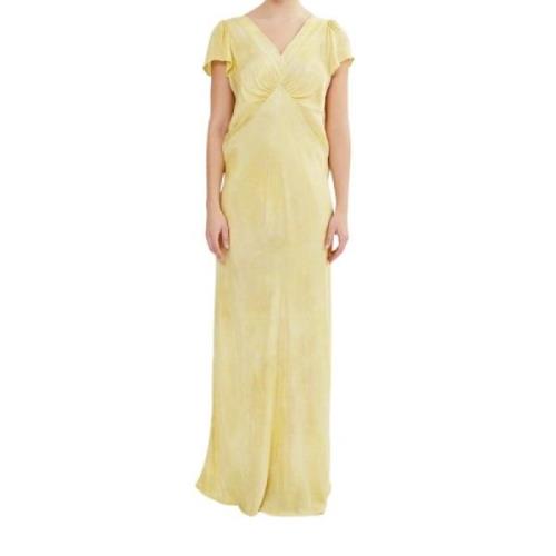 Houtskool Viscose Lange Jurk Korte Mouw Rabens Saloner , Yellow , Dame...