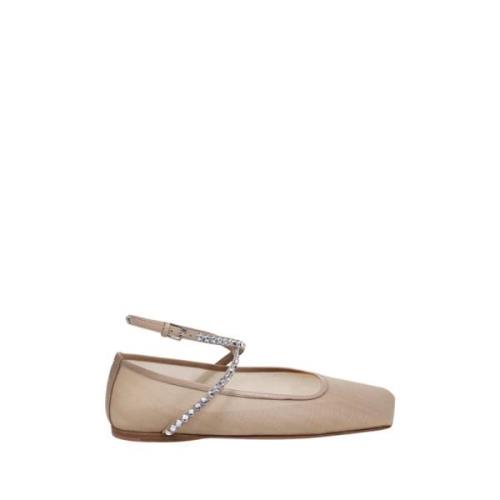 Kristal Latte Platte Ballerina Schoenen Amina Muaddi , Beige , Dames