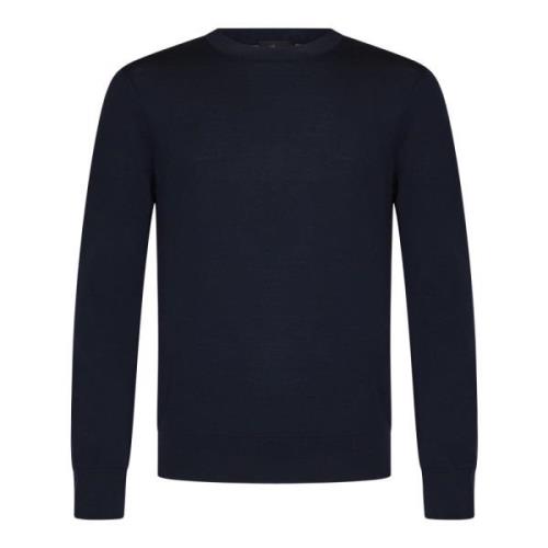 Navy Blue Wool Knit Crewneck Sweater Brioni , Blue , Heren