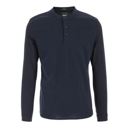 Navy Katoenmix Lange Mouw T-shirt Hugo Boss , Blue , Heren