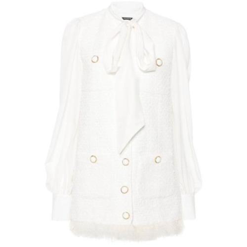 Witte Tweed Jurk met Metallic Details Balmain , White , Dames