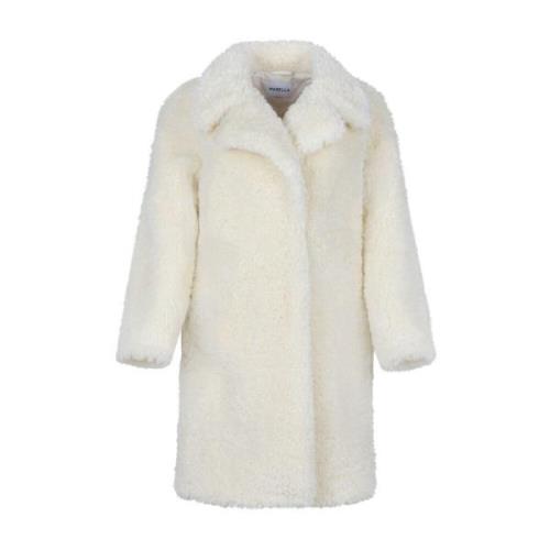 Fluffy Ivory White Afro Coat Marella , Beige , Dames