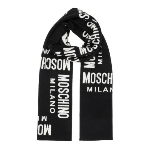 Logo Wollen Sjaal Multicolor Patroon Moschino , Black , Heren