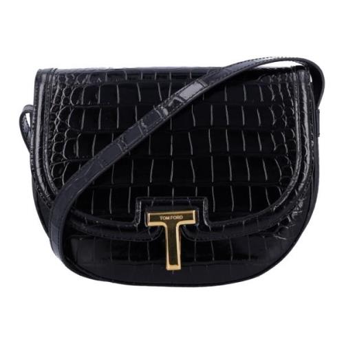 Zwarte Krokodil-geprint Leren Zadeltas Tom Ford , Black , Dames