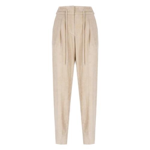 Beige Geribbelde Broek met Elastische Taille Peserico , Beige , Dames