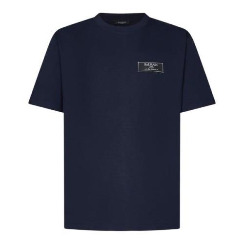 Navy Blue Crew Neck T-Shirt Balmain , Blue , Heren