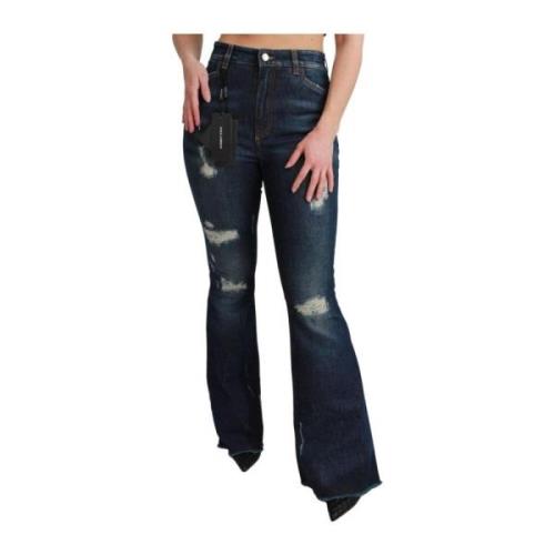 Retro Flared Blauwe Denim Jeans Dolce & Gabbana , Blue , Dames