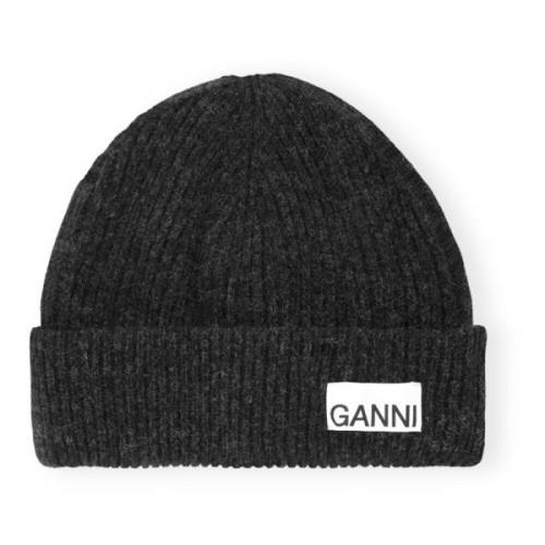 Phantom Licht Gestructureerde Beanie Ganni , Black , Dames