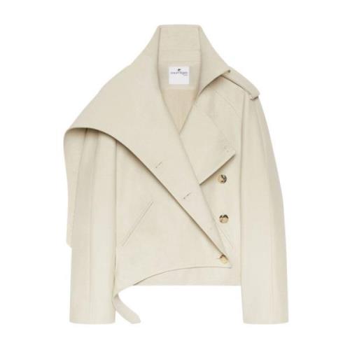 Beige Katoenen Asymmetrische Kraag Jas Courrèges , Beige , Dames