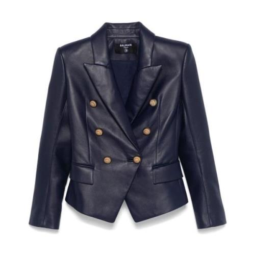 Blauwe Dubbel-Borst Lamsvacht Jas Balmain , Blue , Dames