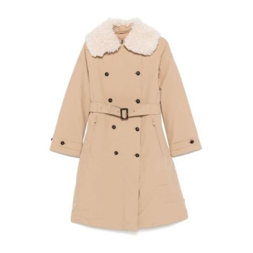 Beige Gewatteerde Shearling Kraag Jas Save The Duck , Beige , Dames