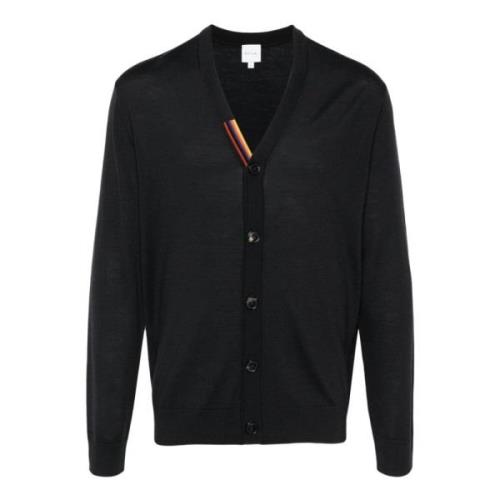 Merino Cardigan Grijs Gestreept Detail Paul Smith , Gray , Heren