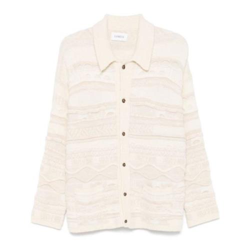 Witte 3D Cardigan met Strepen Laneus , White , Heren