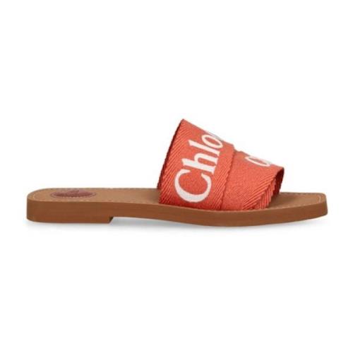 Oranje Linnen Platte Slides Chloé , Orange , Dames