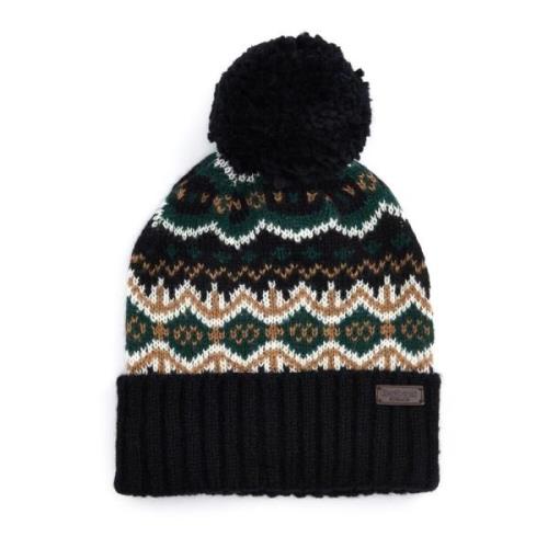 Gebreide Fairisle Pom Pom Hoed Barbour , Black , Heren