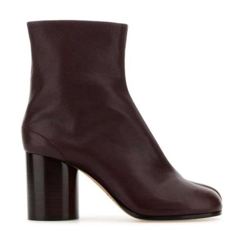 Burgundy Leren Tabi Enkellaarzen Maison Margiela , Red , Dames