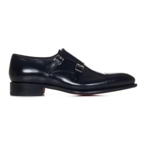 Zwarte Leren Veterschoenen Santoni , Black , Heren