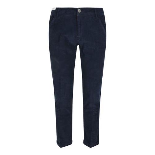 Navy Blauwe Stretch-Katoen Enkellange Broek PT Torino , Blue , Heren