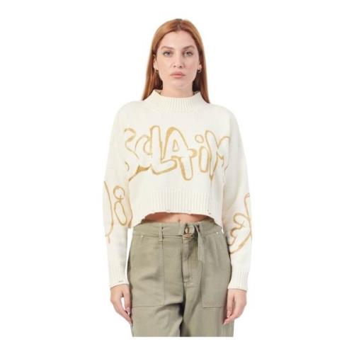 Witte Cropped Sweater met Glitter Logo Disclaimer , White , Dames