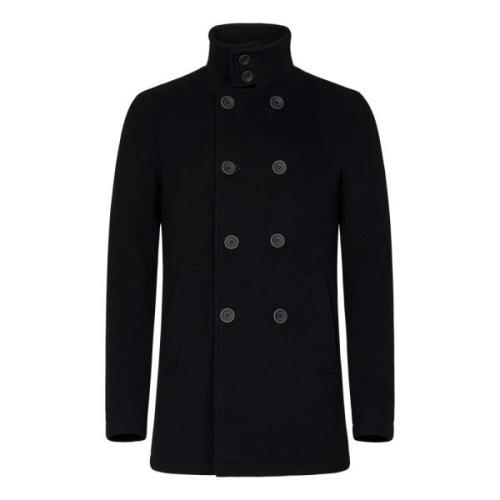 Zwarte Double-Breasted Jas Aw24 Herno , Black , Heren