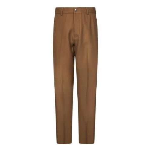 Kameelwollen Broek met Gestreken Plooi Doppiaa , Brown , Heren