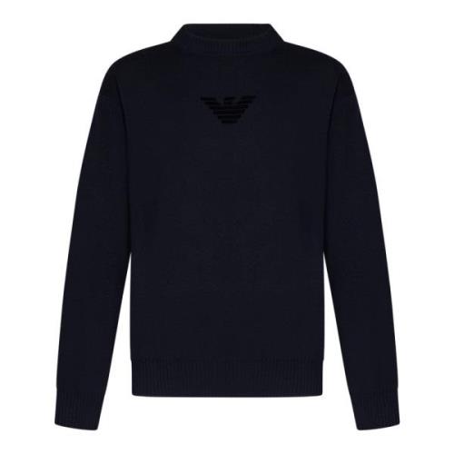 Navy Blue Crewneck Sweater Aw24 Emporio Armani , Blue , Heren