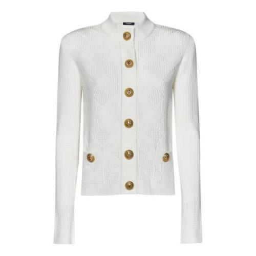 Witte Openwork Vichy Gebreide Vest Balmain , White , Dames