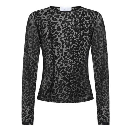 Zwart Luipaardprint Topkleding Aw24 Alexander McQueen , Black , Dames