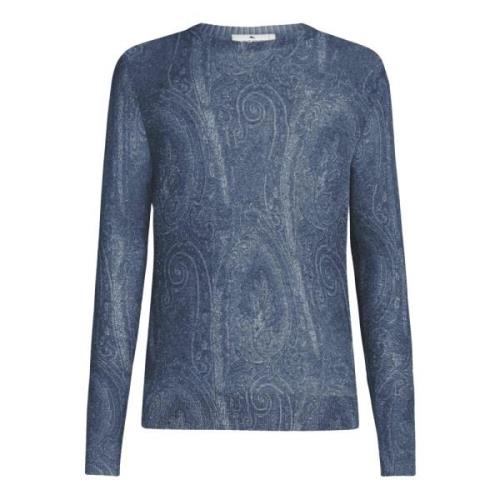 Blauwe Paisley Zijde Kasjmier Trui Etro , Blue , Heren