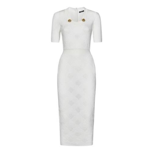 Witte Lange Jurk met Gouden Knopen Balmain , White , Dames