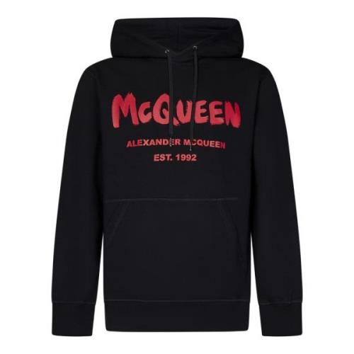 Zwarte Graffiti Logo Hoodie Aw24 Alexander McQueen , Black , Heren