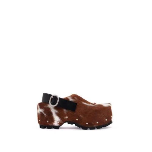 Ponyhaar Zilveren Studs Leren Sabot Jil Sander , Brown , Dames