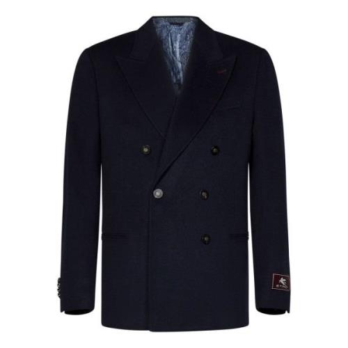 Marineblauwe Kasjmier Dubbelrijige Blazer Etro , Blue , Heren