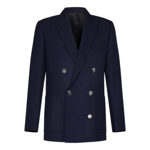 Navy Blue Double-Breasted Blazer Balmain , Blue , Heren