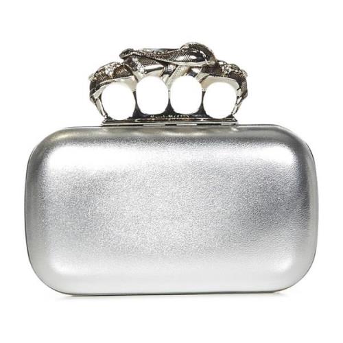 Zilver Metallic Leren Clutch Tas Alexander McQueen , Gray , Dames