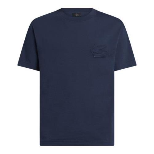 Blauw Katoenen Jersey T-Shirt met Geborduurd Logo Etro , Blue , Heren