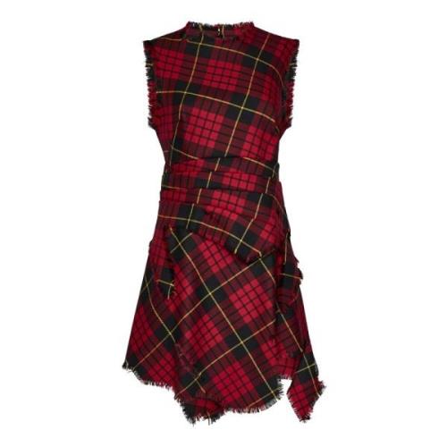 Rode Tartan Wol Mouwloze Jurk Alexander McQueen , Red , Dames