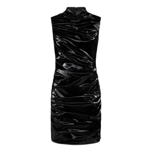 Mouwloze Zwarte Gecoate Jersey Minijurk Alexander McQueen , Black , Da...