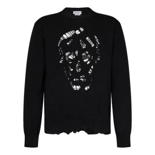 Zwarte Skull Design Gebreide Trui Alexander McQueen , Black , Heren