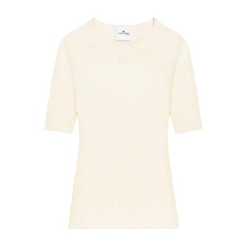 Beige Gebreide Trui Logo Patch Courrèges , Beige , Dames