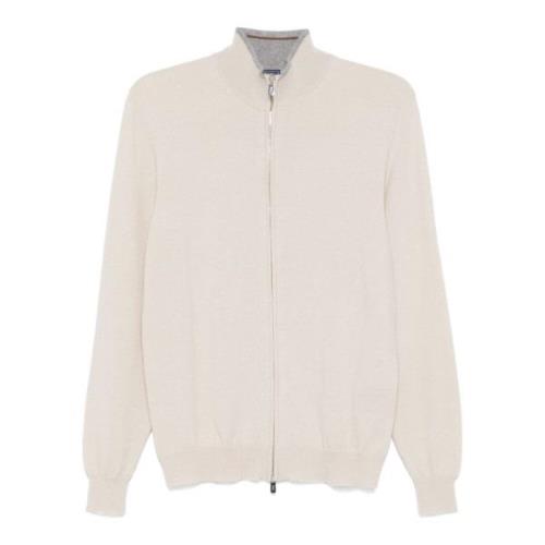 Beige Cashmere Cardigan Zip Sweater Fedeli , Beige , Heren