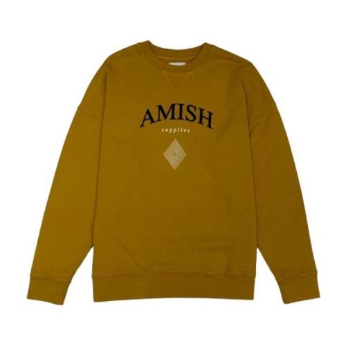 Gele Katoenen Hoodie Crew Over Amish , Yellow , Heren