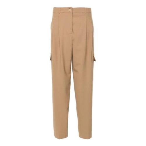 Beige Wollen Broek met Zakken Semicouture , Beige , Dames