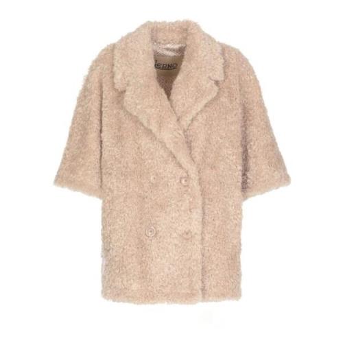 Beige Faux-Shearling Double-Breasted Jas Herno , Beige , Dames