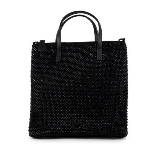 Zwarte Shopper Tas met Juweel Strass Pinko , Black , Dames