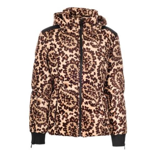 Luipaardprint Gewatteerde Jas met Capuchon Fendi , Brown , Dames