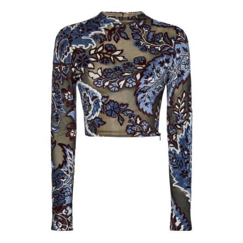 Blauwe Bloemenfluwelen Top met Uitsnijding Etro , Multicolor , Dames