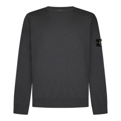 Grijze Geribbelde Crewneck Wollen Trui Stone Island , Gray , Heren